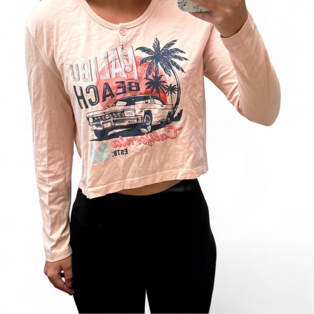 Pink Graphic Crop Long Sleeve Tee